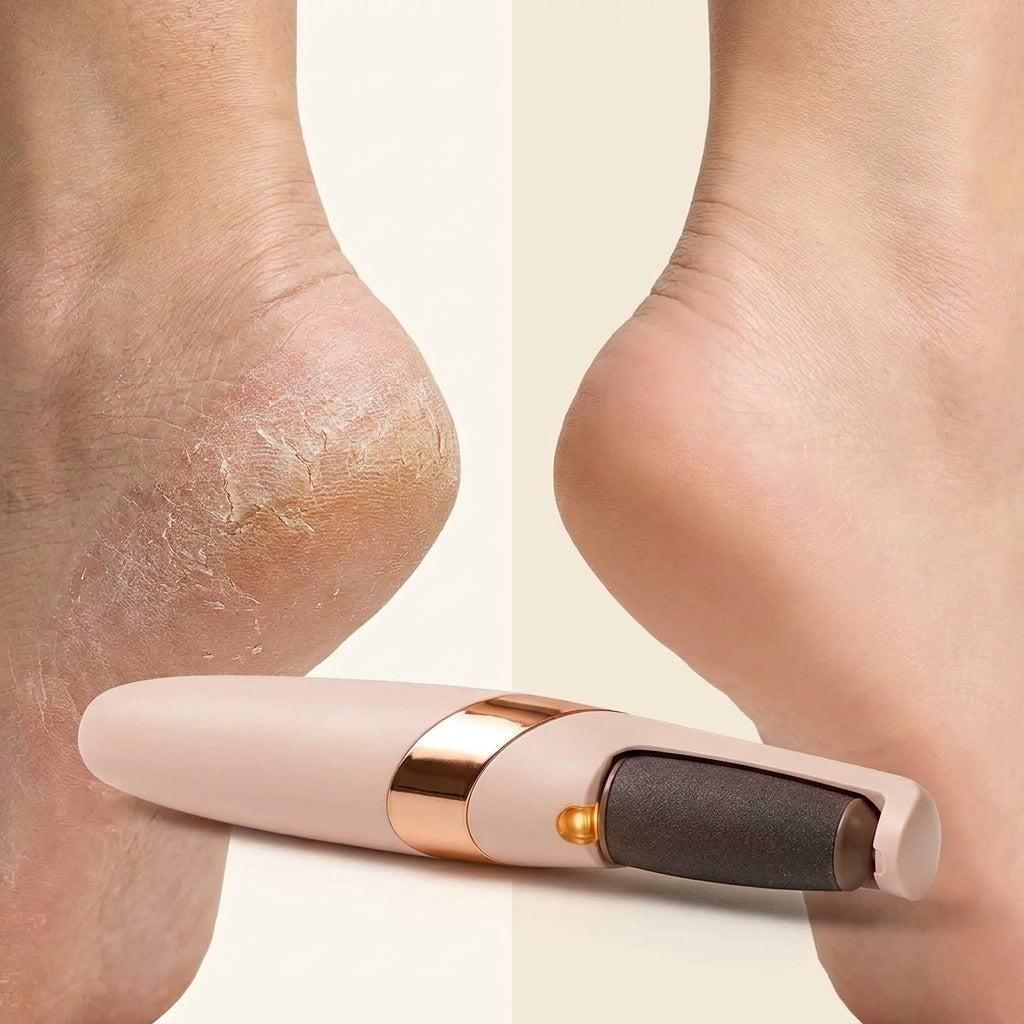 Before and after: rough cracked heel vs smooth heel after using Toltrix